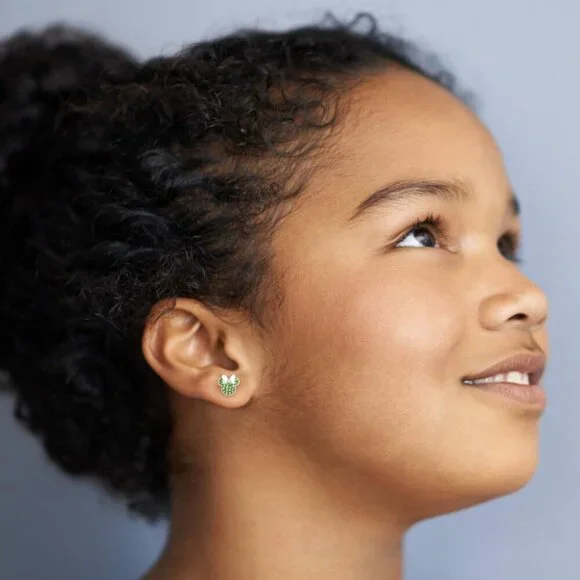 Sterling Silver Minnie Mouse Stud Earrings Pave Birthstone Crystal Gift - Picture 3 of 6